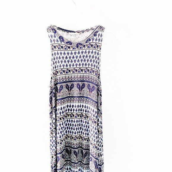 🦋 PAISLEY Printed High Neck Blue Shift Dress Small - Picture 2 of 4